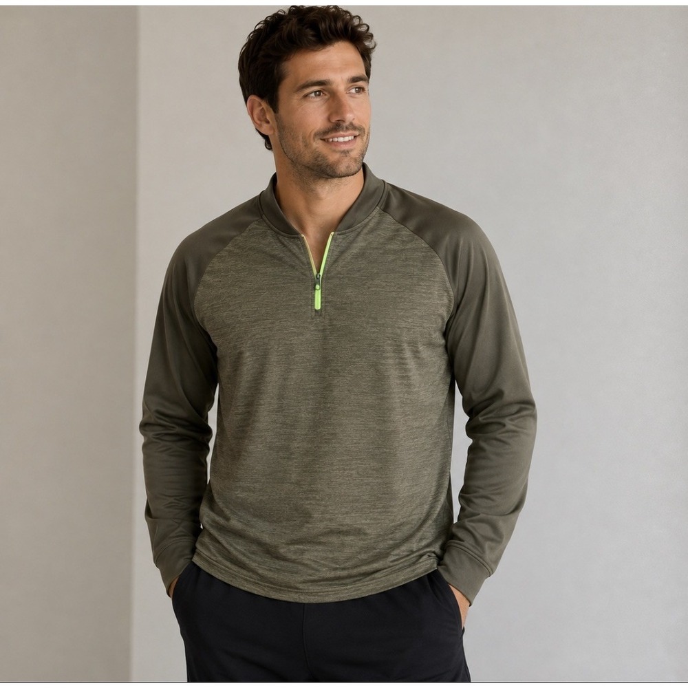 Under Armour Mens Performance Quarter Zip Pullover Olive Green Long Sleeve XL